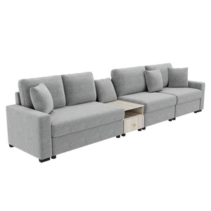 English Elm Modern Chenille Modular Sofa with Console Storage Armrest for Spacious Living Rooms Grey N763S000065E