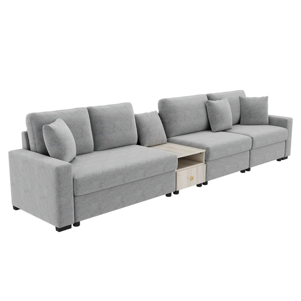 English Elm Modern Chenille Modular Sofa with Console Storage Armrest for Spacious Living Rooms Grey N763S000065E