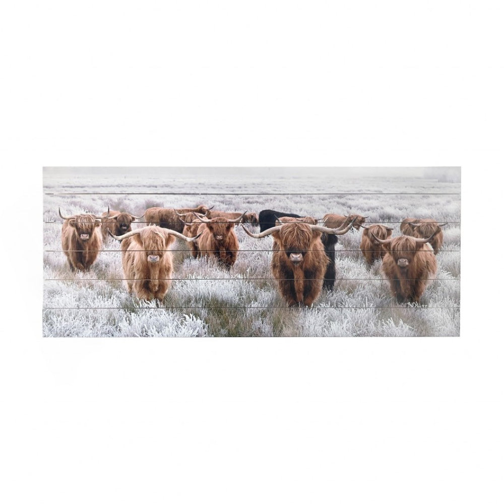 HomeRoots Angelic Highland Cow Herd Wall Art - Rustic Wood Plank Decor for Modern Farmhouse Style Homes 401738