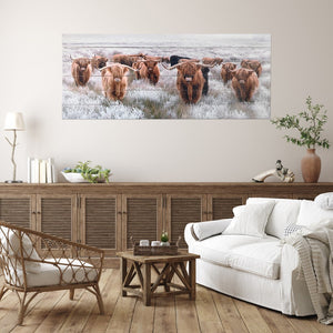 Homeroots Angelic Highland Cow Herd Wood Plank Wall Art  Fir Wood 401738