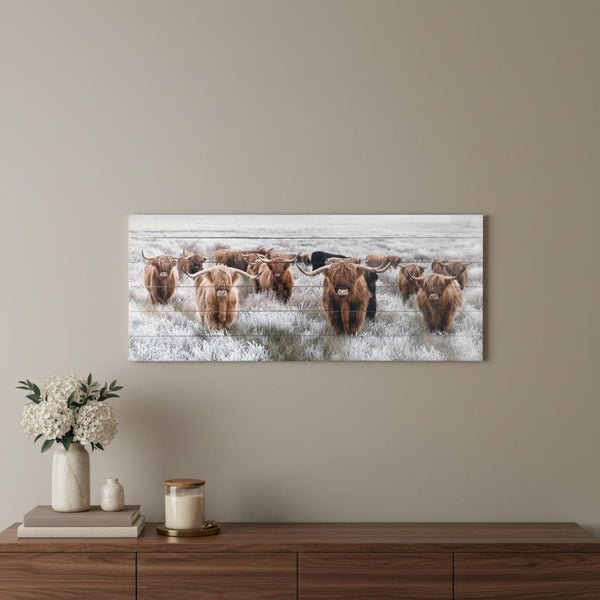 HomeRoots Angelic Highland Cow Herd Wall Art - Rustic Wood Plank Decor for Modern Farmhouse Style Homes 401738