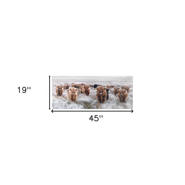 Homeroots Angelic Highland Cow Herd Wood Plank Wall Art  Fir Wood 401738