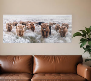 Homeroots Angelic Highland Cow Herd Wood Plank Wall Art  Fir Wood 401738