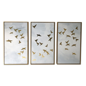 Homeroots Set Of Three Golden Birds Framed Canvas Wall Art  Canvas 401748