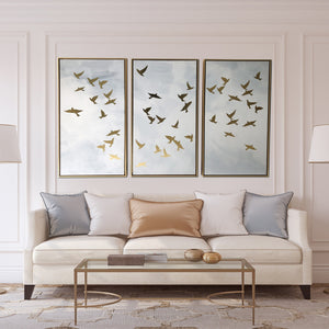 Homeroots Set Of Three Golden Birds Framed Canvas Wall Art  Canvas 401748