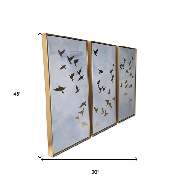 Homeroots Set Of Three Golden Birds Framed Canvas Wall Art  Canvas 401748