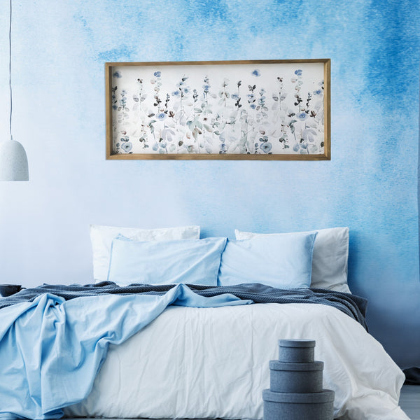 Homeroots Blue Flower Garden Print Wood Plank Wall Art Picture Frame Graphic Art Wall Art  Canvas,Pine Wood Frame 401750