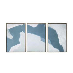 HomeRoots Set of Three Modern Blues and Grays Abstract Canvas Prints in Floater Frame for Chic Décor 401758