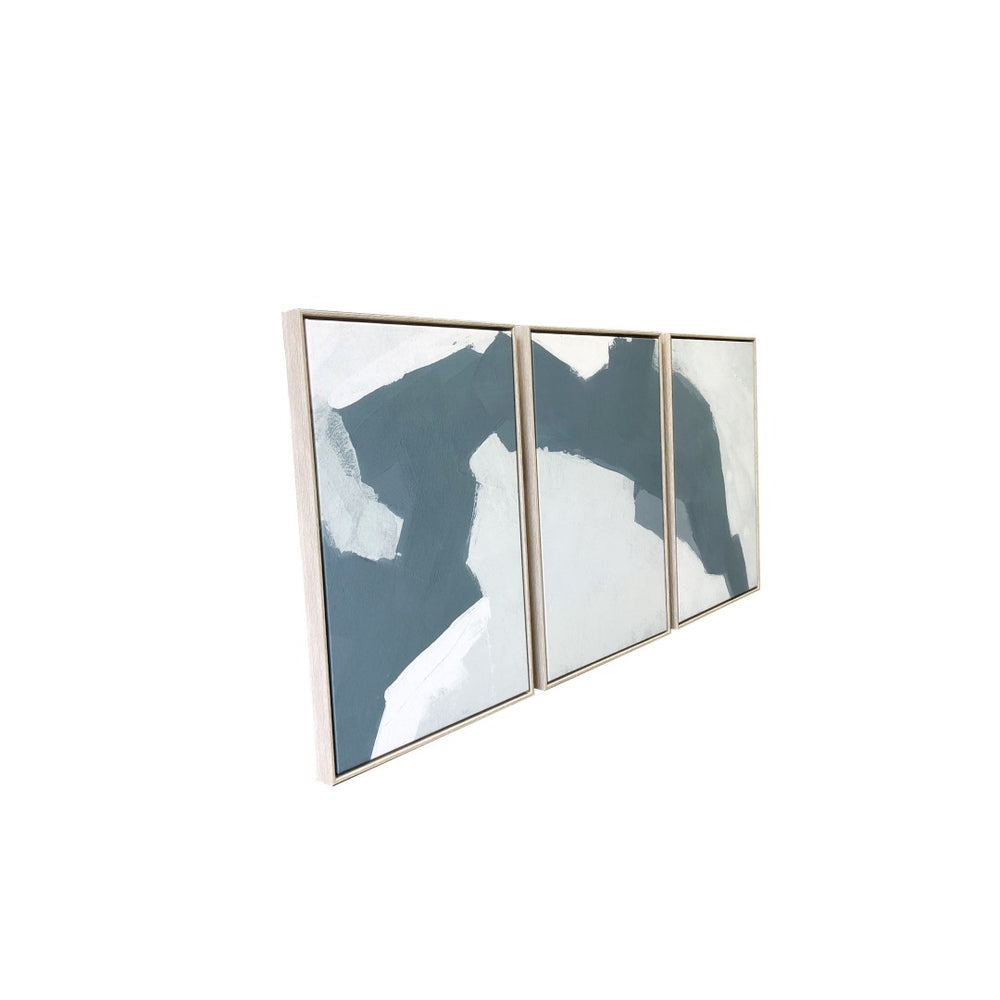 HomeRoots Set of Three Modern Blues and Grays Abstract Canvas Prints in Floater Frame for Chic Décor 401758