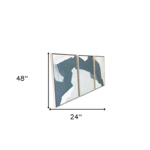 HomeRoots Set of Three Modern Blues and Grays Abstract Canvas Prints in Floater Frame for Chic Décor 401758