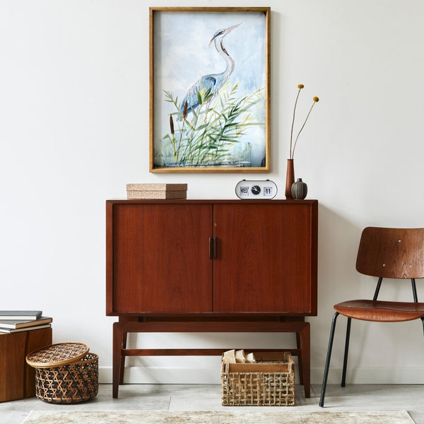 Homeroots Stunning Heron Wooden Framed Canvas Wall Art Picture Frame Graphic Art Wall Art  Canvas,Pine Wood Frame 401759