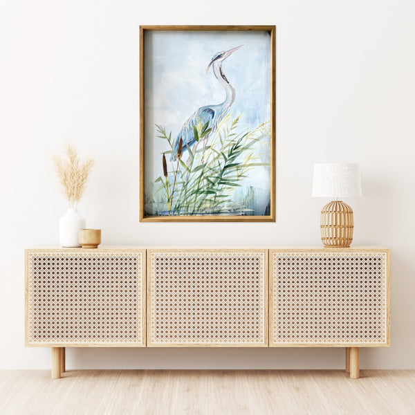 Homeroots Stunning Heron Wooden Framed Canvas Wall Art Picture Frame Graphic Art Wall Art  Canvas,Pine Wood Frame 401759