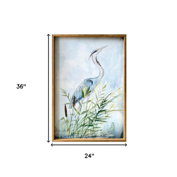 Homeroots Stunning Heron Wooden Framed Canvas Wall Art Picture Frame Graphic Art Wall Art  Canvas,Pine Wood Frame 401759