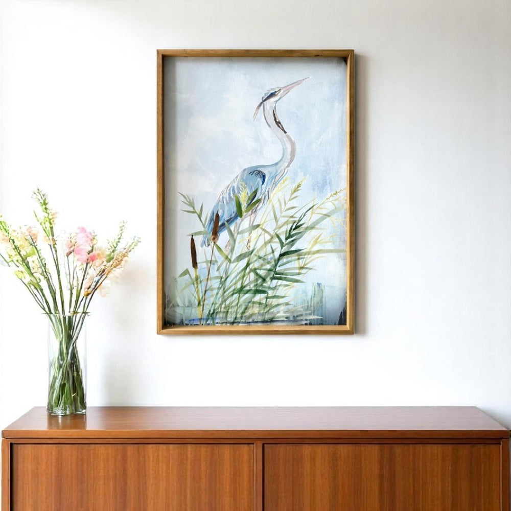 HomeRoots Stunning Heron Canvas Wall Art - Elegant Wooden Framed Print for Nature-Inspired Home Décor 401759
