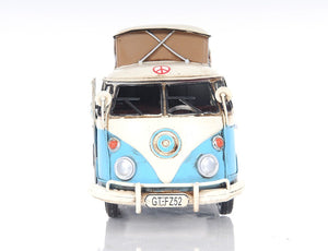 Homeroots 6" Blue And White Metal Volkswagen Bus Sculpture  Metal 401766