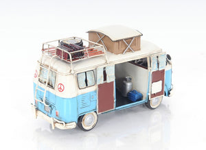 Homeroots 6" Blue And White Metal Volkswagen Bus Sculpture  Metal 401766