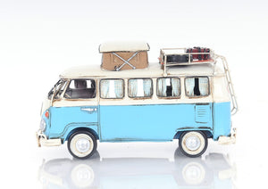 Homeroots 6" Blue And White Metal Volkswagen Bus Sculpture  Metal 401766