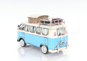 Homeroots 6" Blue And White Metal Volkswagen Bus Sculpture  Metal 401766