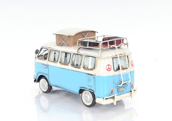 Homeroots 6" Blue And White Metal Volkswagen Bus Sculpture  Metal 401766