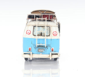 Homeroots 6" Blue And White Metal Volkswagen Bus Sculpture  Metal 401766