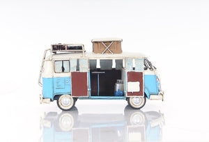 Homeroots 6" Blue And White Metal Volkswagen Bus Sculpture  Metal 401766
