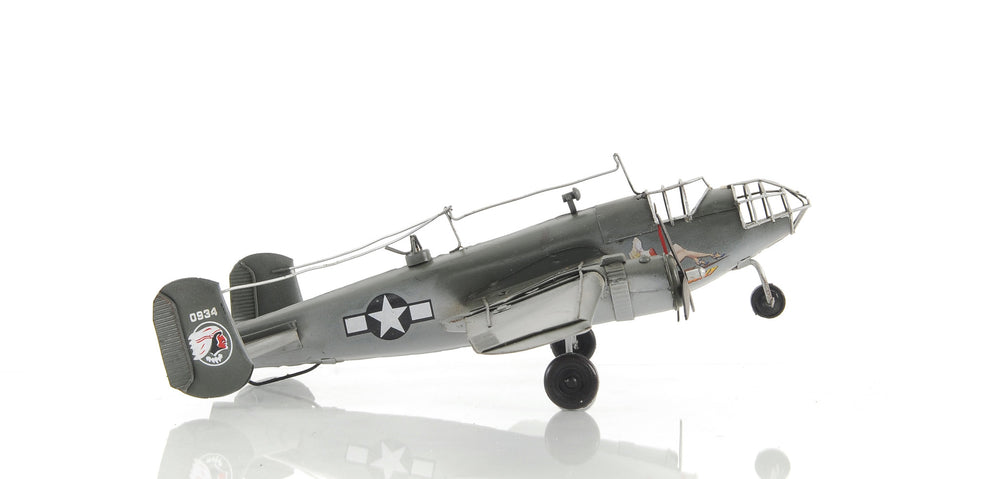 Homeroots 4" Gray And White Metal Hand Painted C1941 North American B-25 Mitchell Bomber Model Airplane  Metal 401768