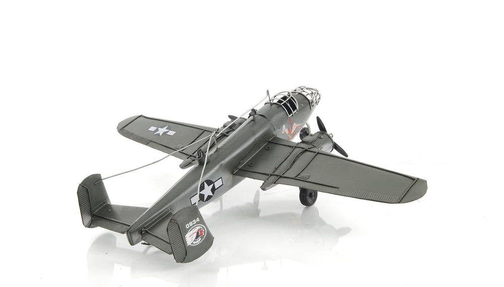 Homeroots 4" Gray And White Metal Hand Painted C1941 North American B-25 Mitchell Bomber Model Airplane  Metal 401768
