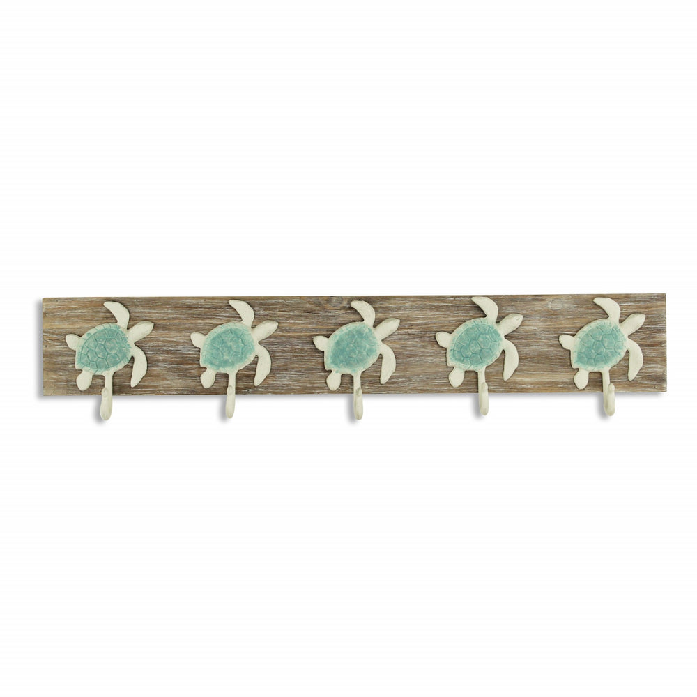 Homeroots Coastal Sea Turtle Five Hook Coat Hanger  Wood 401803