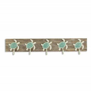 Homeroots Coastal Sea Turtle Five Hook Coat Hanger  Wood 401803