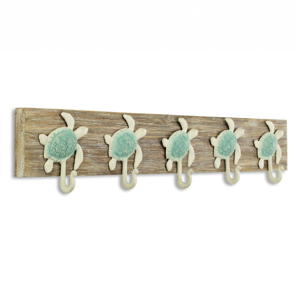 Homeroots Coastal Sea Turtle Five Hook Coat Hanger  Wood 401803