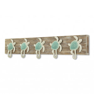 Homeroots Coastal Sea Turtle Five Hook Coat Hanger  Wood 401803
