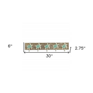 Homeroots Coastal Sea Turtle Five Hook Coat Hanger  Wood 401803