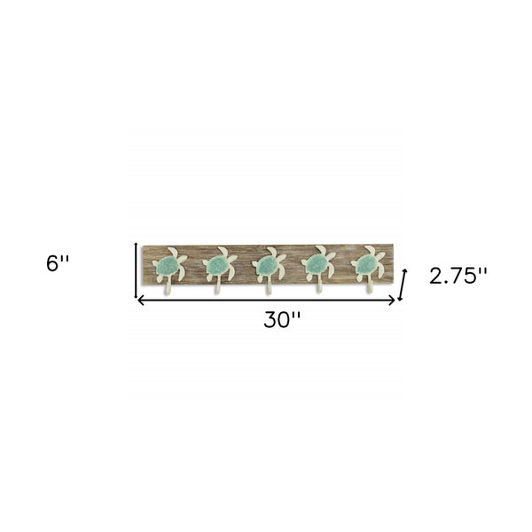 Homeroots Coastal Sea Turtle Five Hook Coat Hanger  Wood 401803