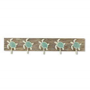 Homeroots Coastal Sea Turtle Five Hook Coat Hanger  Wood 401803
