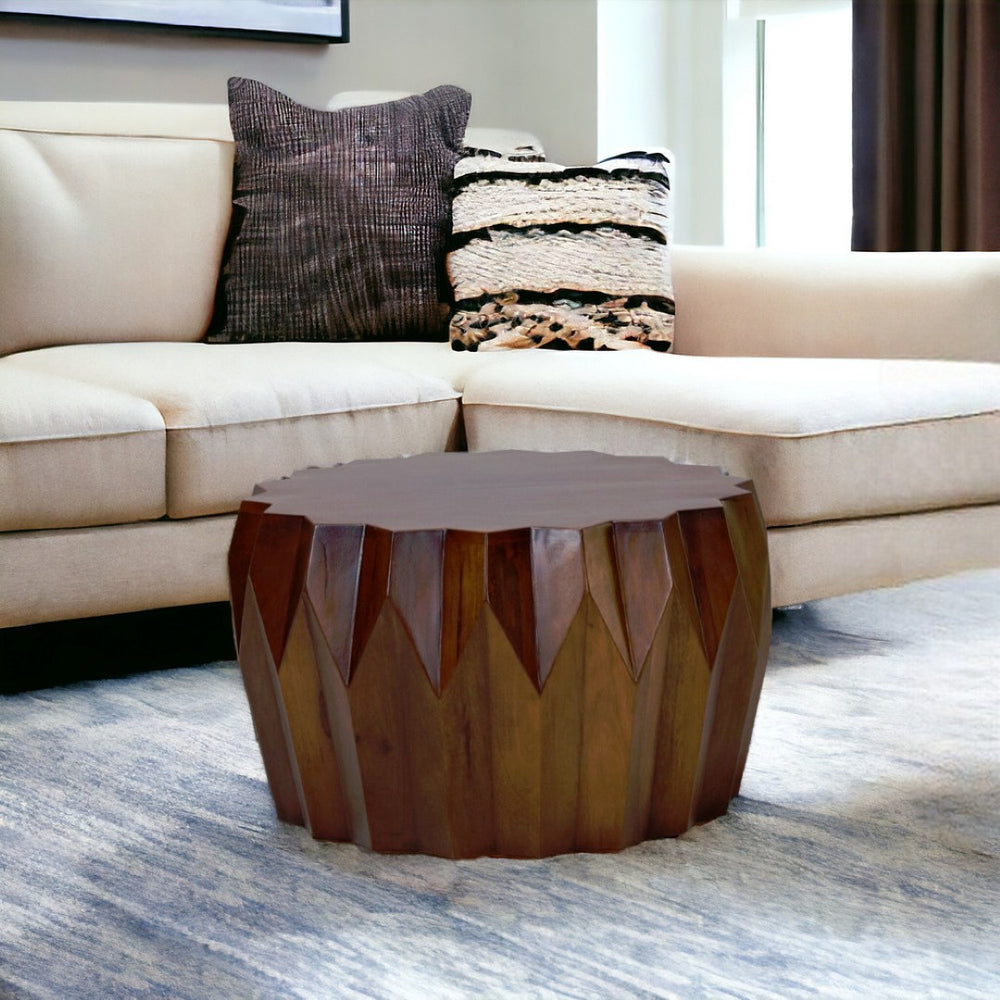 HomeRoots 29" Solid Mango Wood Octagon Coffee Table - Unique Geometric Design, Warm Brown Finish, Versatile Style 401811