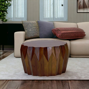 HomeRoots 29" Solid Mango Wood Octagon Coffee Table - Unique Geometric Design, Warm Brown Finish, Versatile Style 401811