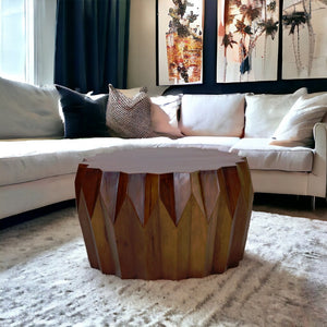 HomeRoots 29" Solid Mango Wood Octagon Coffee Table - Unique Geometric Design, Warm Brown Finish, Versatile Style 401811
