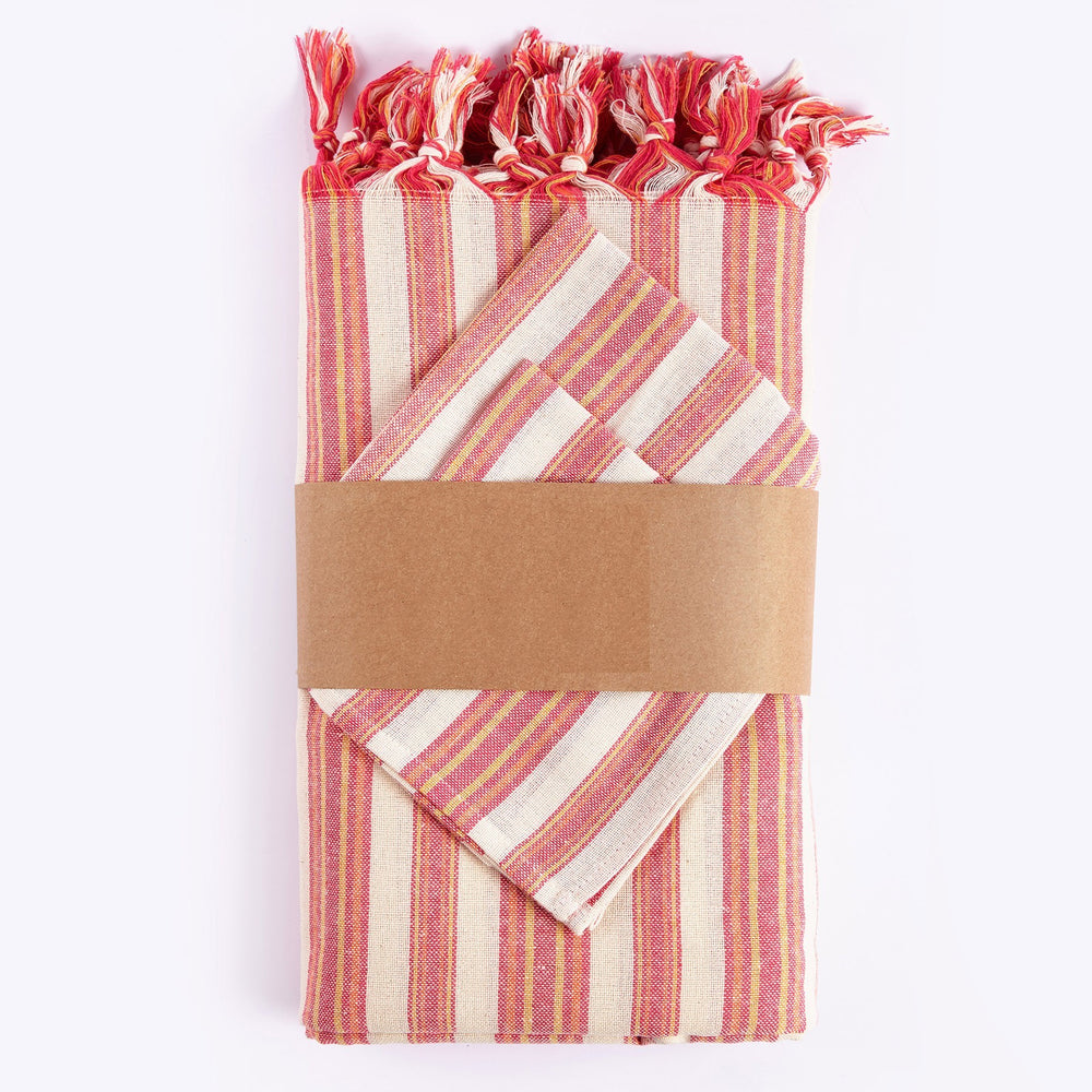 Homeroots Boho Sunset Color Striped Tablecloth Set  Cotton 401813