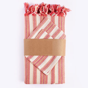 Homeroots Boho Sunset Color Striped Tablecloth Set  Cotton 401813