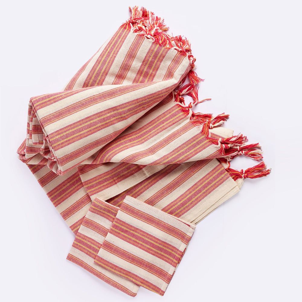 Homeroots Boho Sunset Color Striped Tablecloth Set  Cotton 401813
