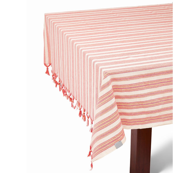 Homeroots Boho Sunset Color Striped Tablecloth Set  Cotton 401813