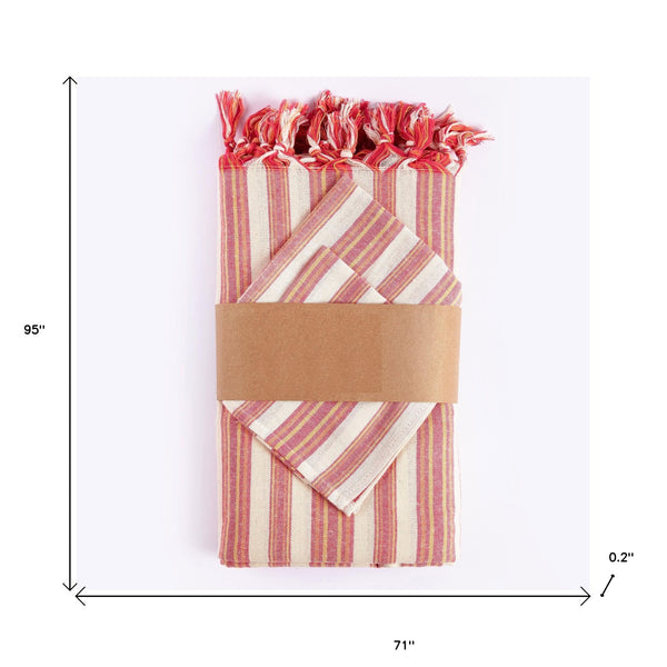 Homeroots Boho Sunset Color Striped Tablecloth Set  Cotton 401813