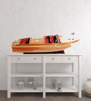 HomeRoots 15" Vintage Chris-Craft Runabout Boat Sculpture – Handcrafted Cedar & Mahogany Model for Display 401829