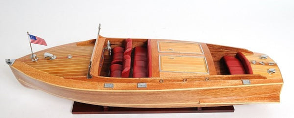 HomeRoots 15" Vintage Chris-Craft Runabout Boat Sculpture – Handcrafted Cedar & Mahogany Model for Display 401829