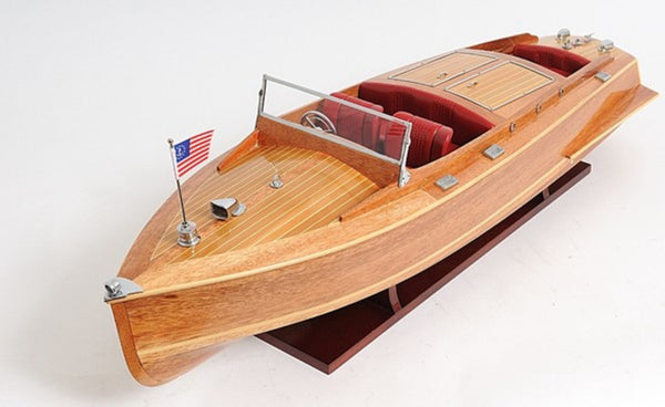 HomeRoots 15" Vintage Chris-Craft Runabout Boat Sculpture – Handcrafted Cedar & Mahogany Model for Display 401829
