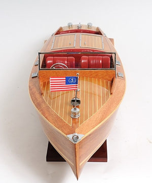 HomeRoots 15" Vintage Chris-Craft Runabout Boat Sculpture – Handcrafted Cedar & Mahogany Model for Display 401829