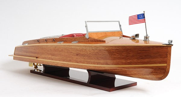 HomeRoots 15" Vintage Chris-Craft Runabout Boat Sculpture – Handcrafted Cedar & Mahogany Model for Display 401829