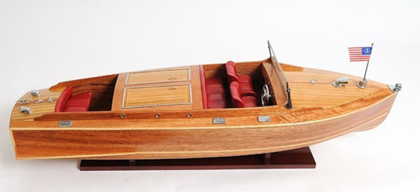 HomeRoots 15" Vintage Chris-Craft Runabout Boat Sculpture – Handcrafted Cedar & Mahogany Model for Display 401829