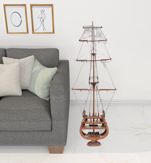 Homeroots 34" Brown Boat Model Sculpture  Solid Wood 401832