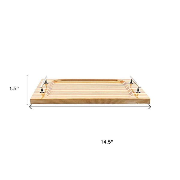 HomeRoots 15" Brown and Natural Solid Wood Serving Tray with Handles - Elegant Mid-Century Nautical Charm! 401834